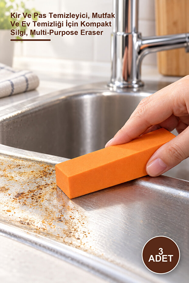 3-Piece Multi-Purpose Polishing Eraser – Dirt and Rust Cleaner, Compact Eraser for Kitchen and Home Cleaning, Multi-Purpose Eraser