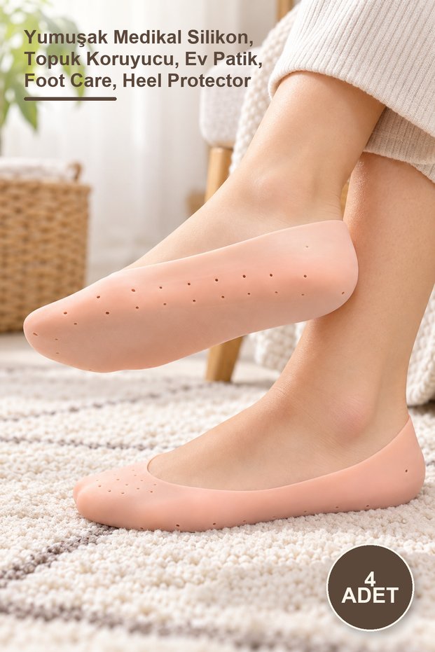 4 Pieces of Foot Comforting Silicone Booties – Soft Medical Silicone, Heel Protector, Home Booties, Foot Care, Heel Protector