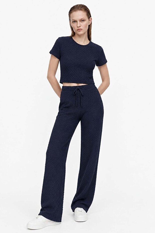 Waffle Fabric Side Adjustable Blouse and Pants Set