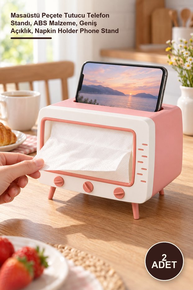 2 Pieces Retro Phone Holder and Napkin Holder – Desktop Napkin Holder Phone Stand, Abs Material, Wide Opening, Napkin Holder Phone Stand