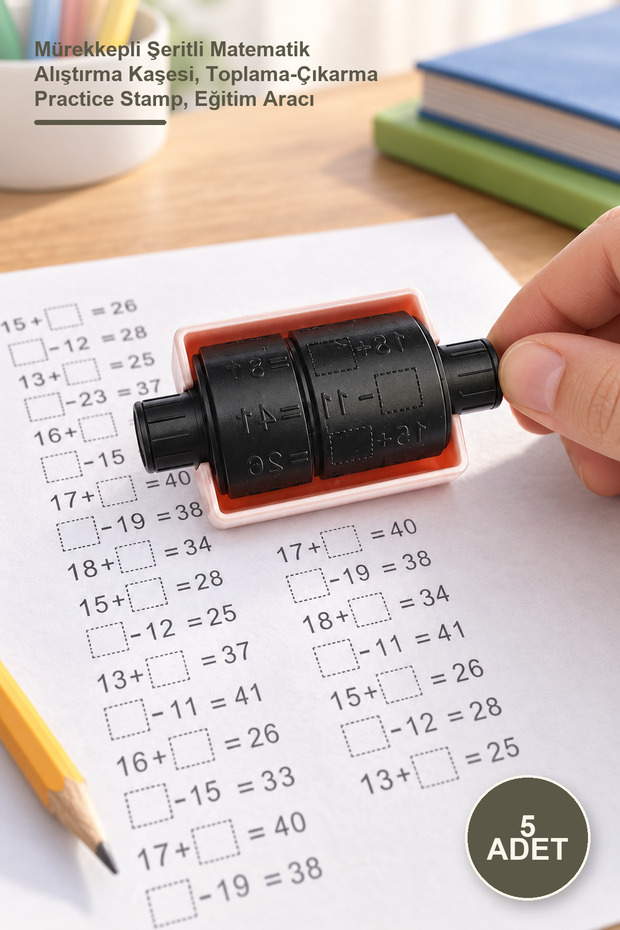 5 Pieces Addition and Subtraction Practice Test Stamps – Math Practice Stamps with Inked Strips, Addition-Subtraction Practice Stamp, Educational Tool