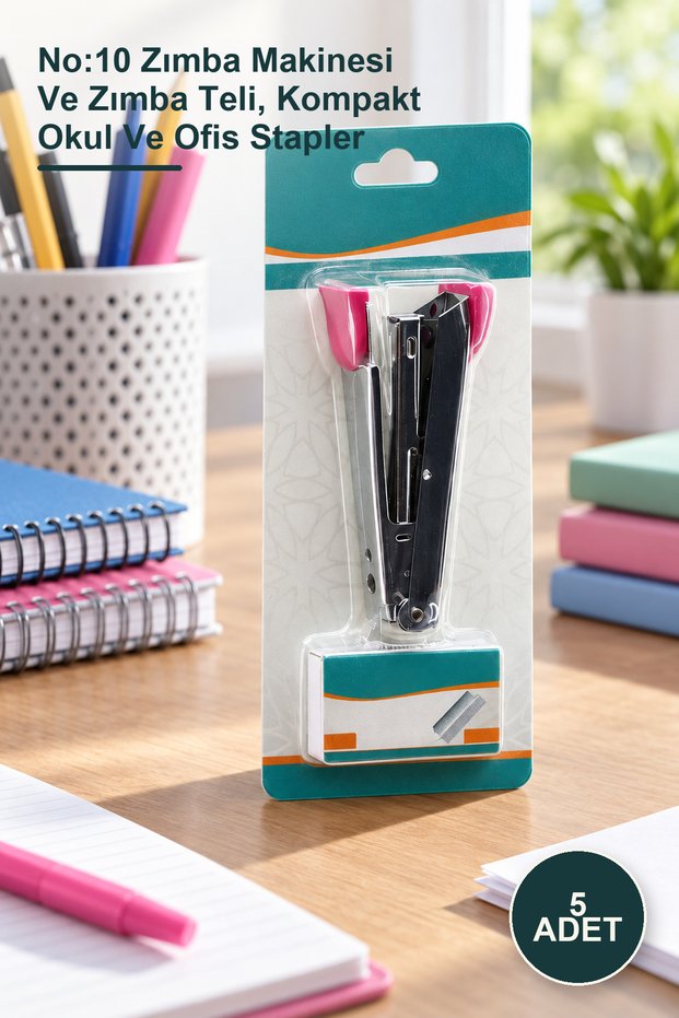 5-Piece Student Stapler Set – No:10 Stapler and Staple Wire, Compact School and Office Stapler