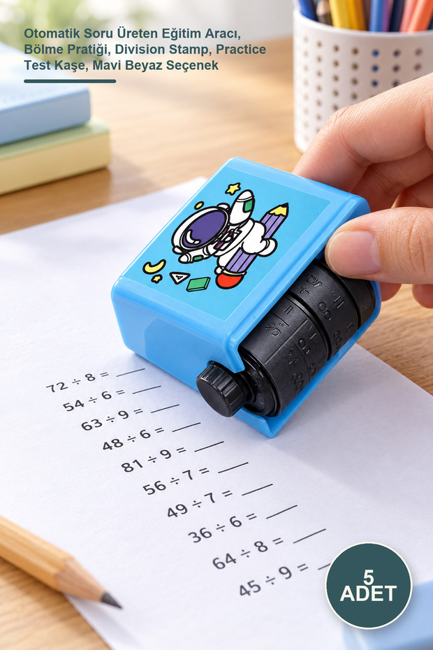 5 Pieces of Division Practice Test Stamps – Automatic Question Generator Training Tool, Division Practice, Division Stamp, Practice Test Stamp, Blue and White Options
