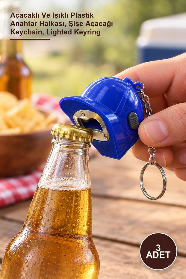 3 Pieces Hat Design Keychain – Plastic Key Ring with Opener and Light, Bottle Opener Keychain, Lighted Keyring