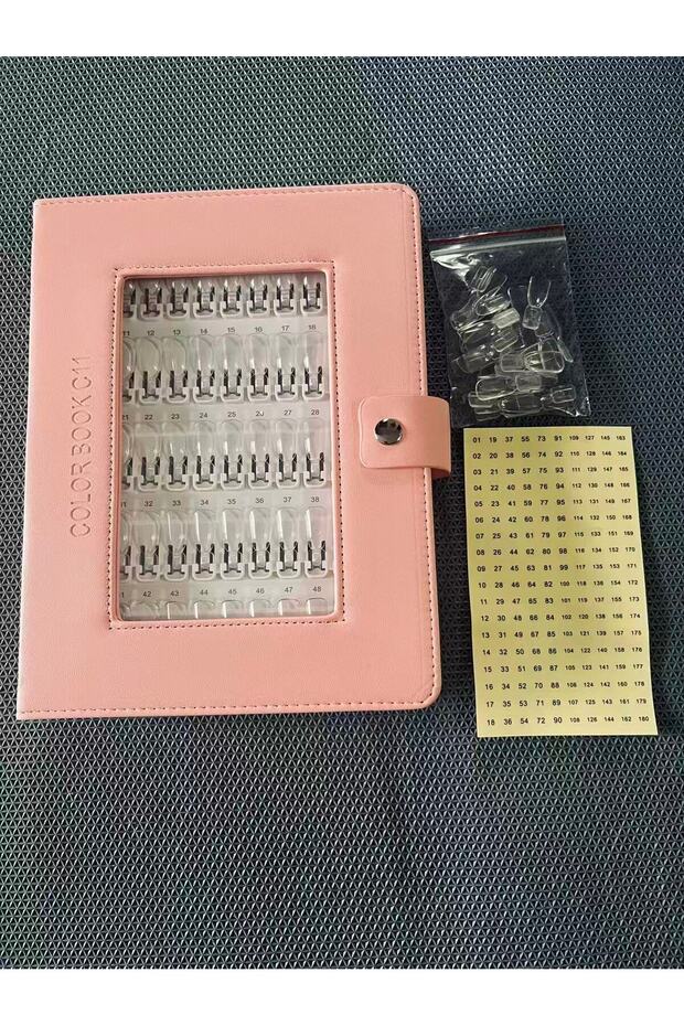 Pink 150-Color Detachable Nail Art Display Board with Interchangeable White and Transparent Nail Tip