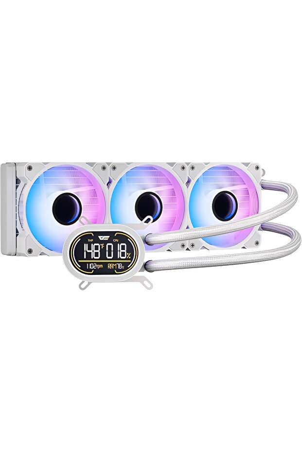 DH360D 360mm ARGB Liquid Cooler,3 Pre Installed Fans,Magnetic Digital Display,2000RPM,Intel 1700/AMD AM5,White