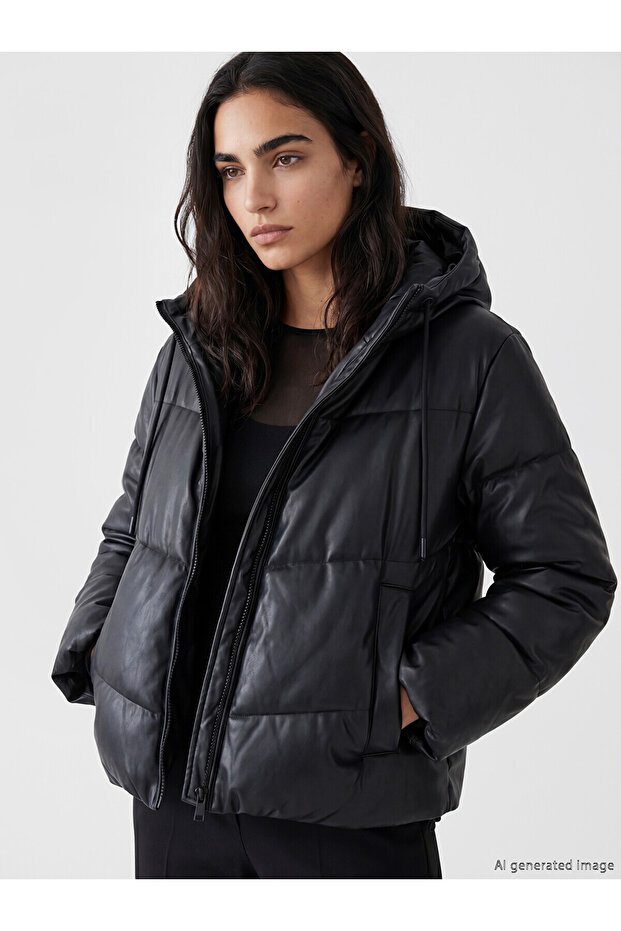 Alita City Lcw Vision Black Hooded Women's Inflatable Coat with a Difference