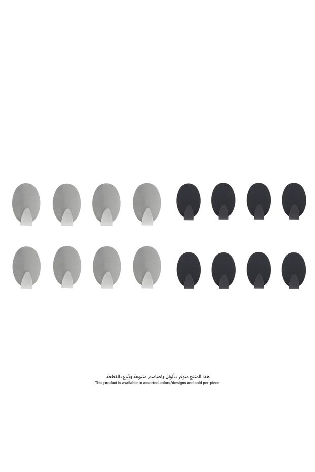 Stiky Adhesive Stainless Steel Hooks Set (8 Pc, Assorted Colors)