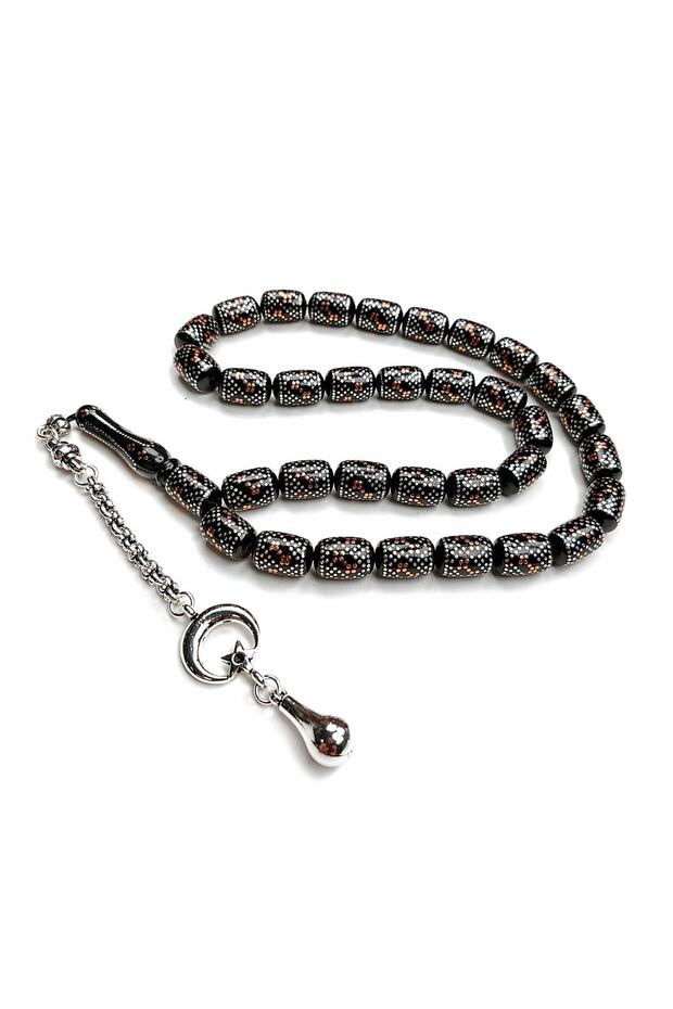 Oltu Stone Copper and Silver Processing Capsule Model Rosary