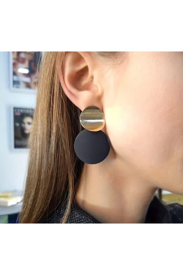 Xuping Black Circle Gold Disc Dangle Earrings - Modern Non-Tarnish Anti-Allergic Colorfast Stylish Gift New Season Women's Earrings