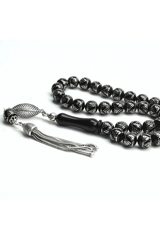 Full Baklava Silver Dot Embroidery Rosary