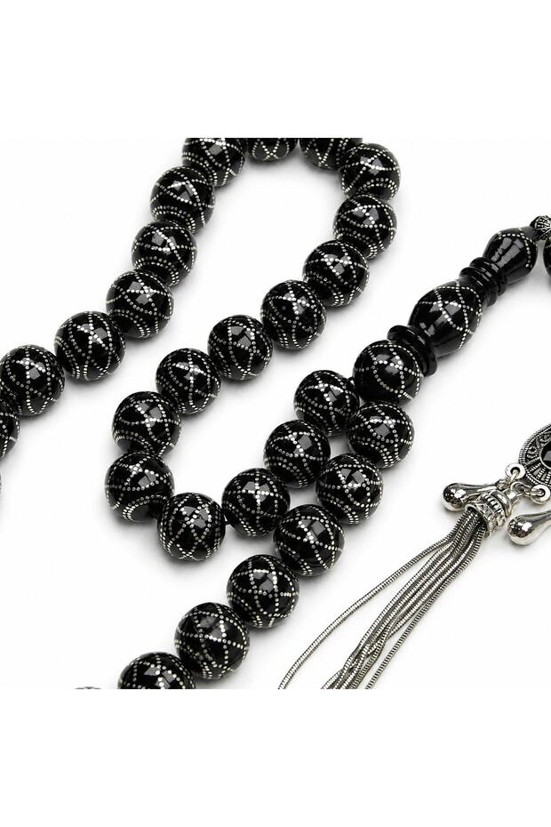 Spiral Motif Intensely Embroidered Oltu Stone Rosary