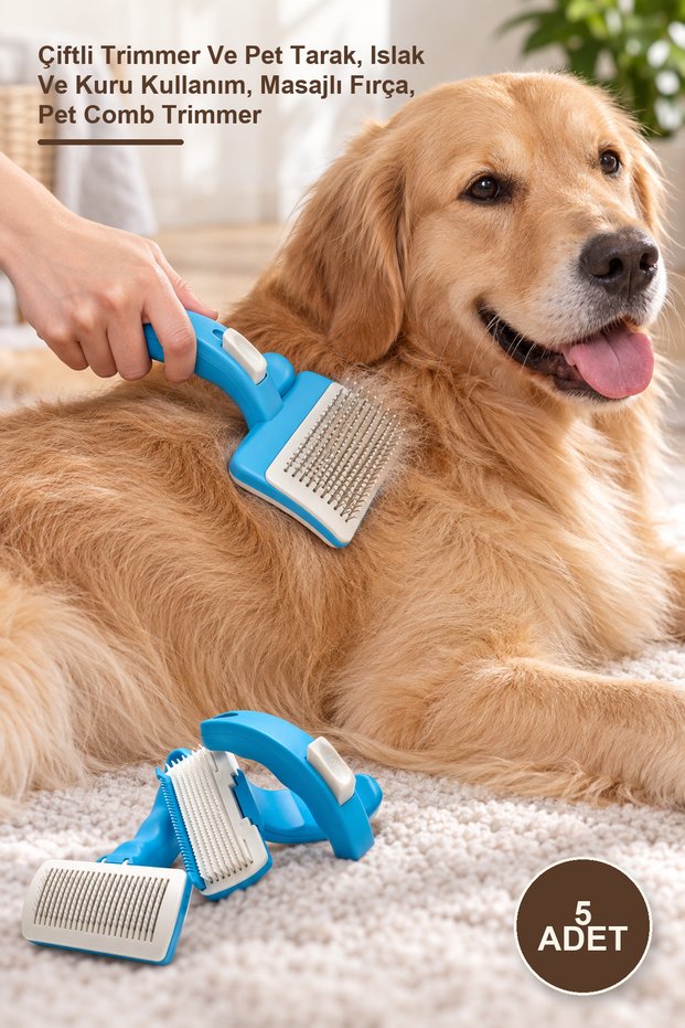 5 Pieces Pet Comb and Hair Trimmer – Dual Trimmer and Pet Comb, Wet and Dry Use, Massage Brush, Pet Comb Trimmer