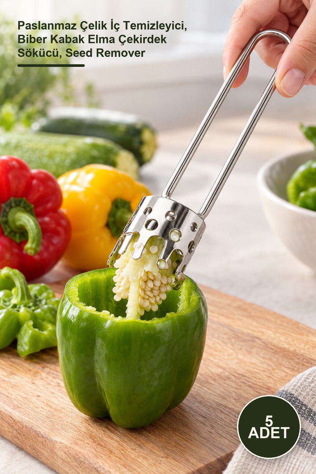 5 Pieces Fruit and Vegetable Core Remover – Stainless Steel Inner Cleaner, Pepper Pumpkin Apple Core Remover, Seed Remover