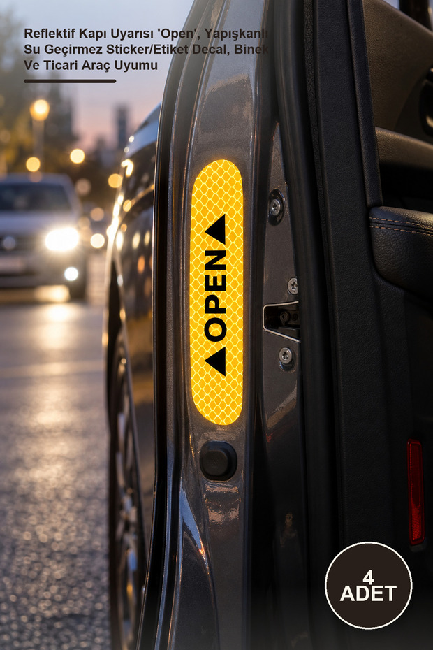 4 Pieces Reflective Car Door Sticker – Reflective Door Warning'Open', Adhesive Waterproof Sticker/Decal, Suitable for Passenger and Commercial Vehicles