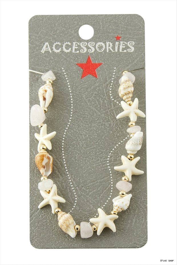 Ilkestor Starfish Seashell Broken Natural Stone Anklet (124439) Pink