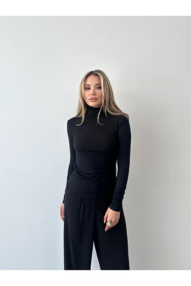 Women's Turtleneck Ultra Light Modal Cashmere Textured Blouse