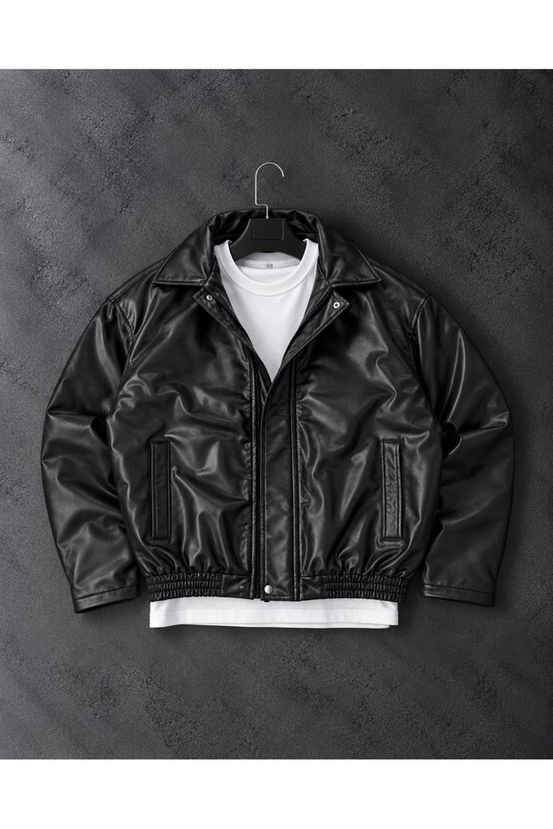 Oversize Deri Bomber Ceket
