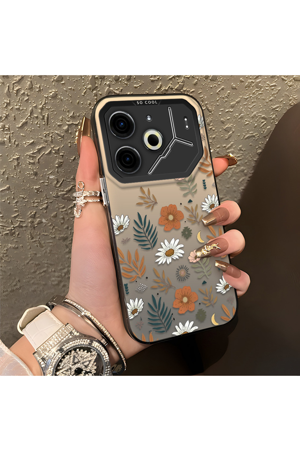 Tecno Pova 6/Pova 6 Pro 5g Compatible Retro Daisy Moon and Leaf Pattern, Hard Case, Full Protection