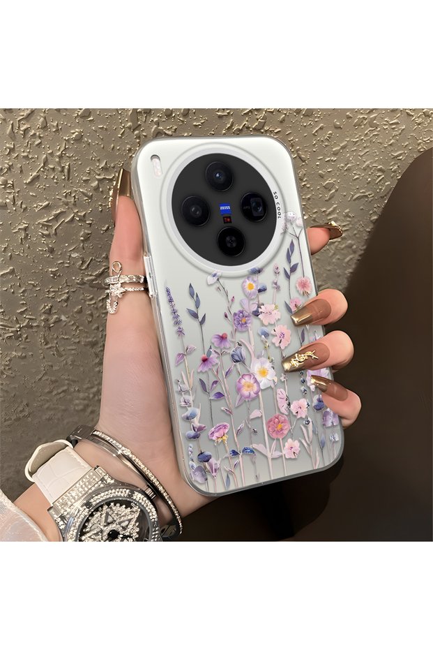 Vivo X300 Compatible Light Purple Lavender and Wildflower Case, Elevated Lens Protection