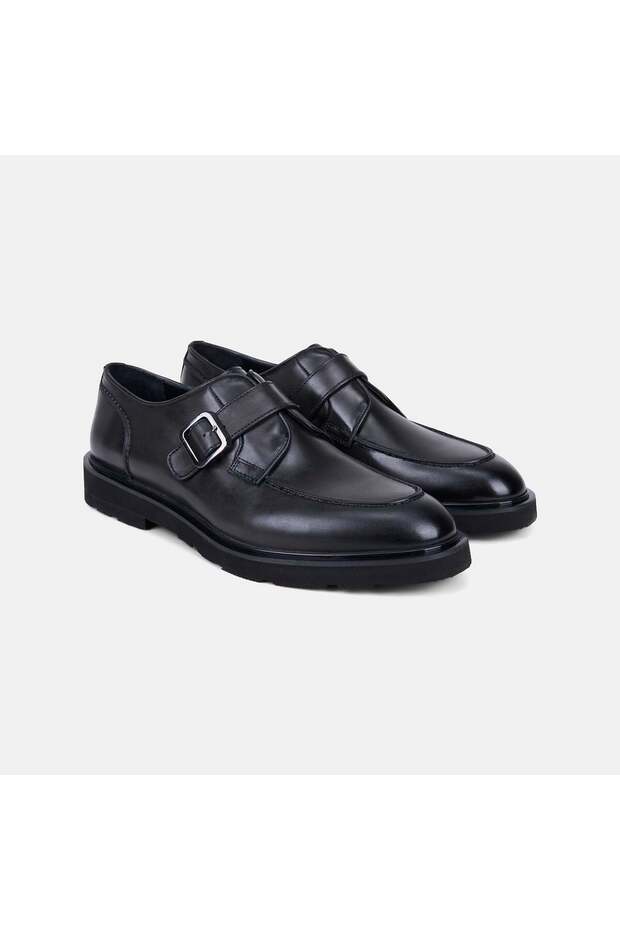 Men's Classic Leather Shoes with Smoked Adjustable Metal Buckle