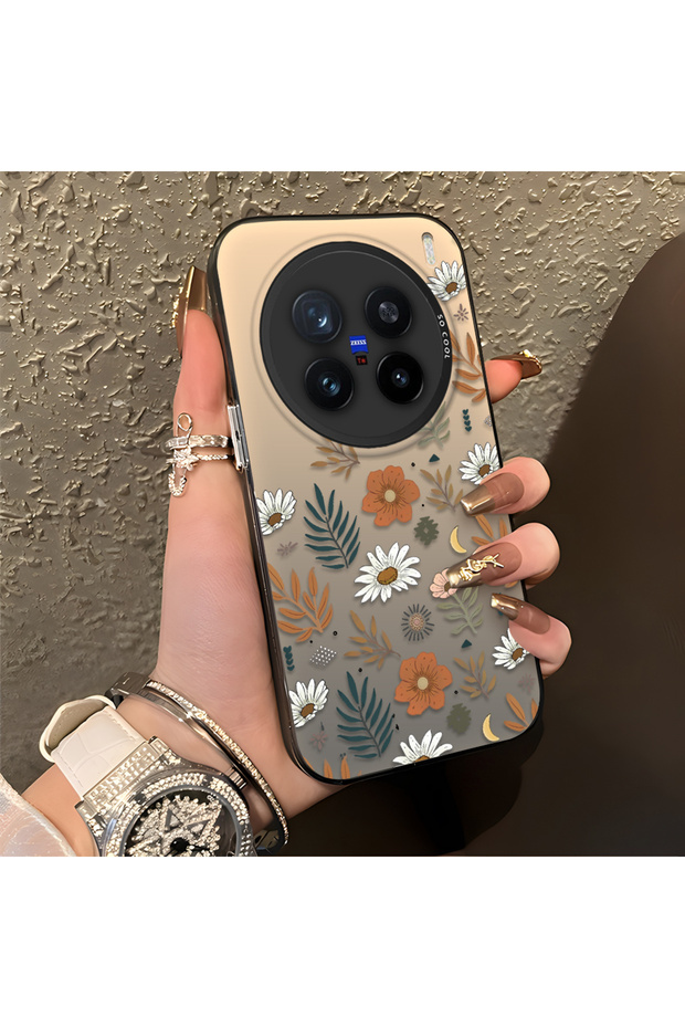 Vivo X200 Pro Compatible Retro Daisy Moon and Leaf Pattern, Hard Case, Full Protection