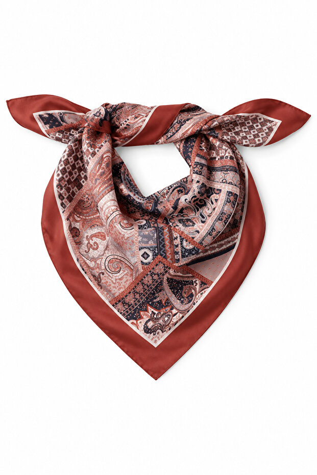 Satin Surface Patterned Scarf 70*70 Lnw0001 Tile Dark Blue