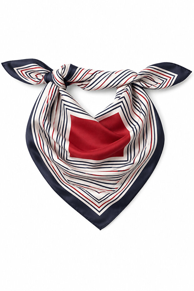 Satin Surface Patterned Scarf 70*70 Lnw0001 Dark Blue Red