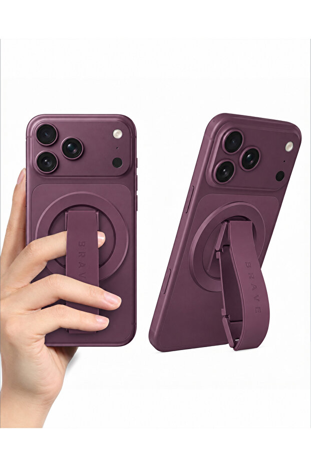 MagGrip 3-in-1 Magnetic Phone Grip & Kickstand – 360° Rotatable, MagSafe Compatible, Universal Stand for iPhone & Android - Burgundy