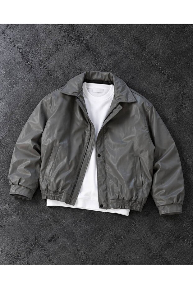 Oversize Deri Bomber Ceket