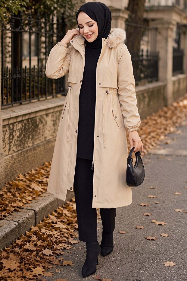 Removable Hooded Allerli Plush Bondit Coat Mink Hnt2804