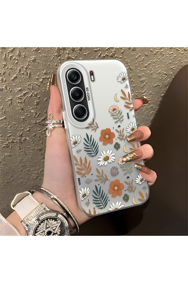 Tecno Camon 40 Compatible Retro Daisy Moon and Leaf Pattern, Hard Case, Full Protection