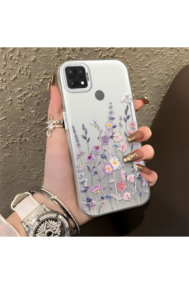 Oppo A15/A15S Compatible Light Purple Lavender and Wildflower Case, Raised Lens Protection