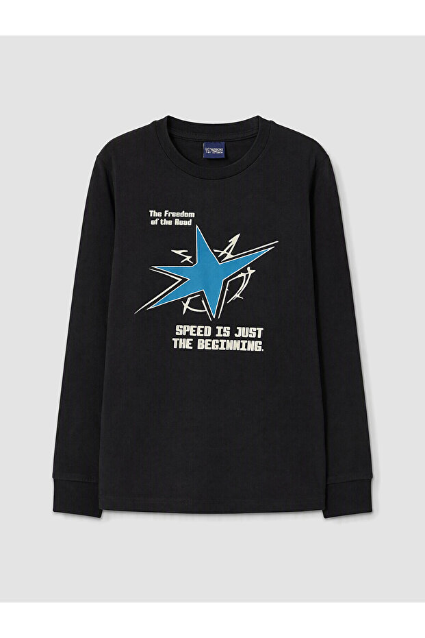Two Mt Shop Quality Black Oval Collar Printed Boys' T-Shirt