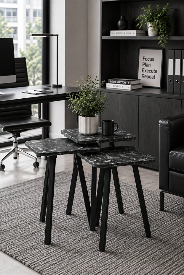 Spectra Coffee Table Set of 3 | Square Top | Grey Marble Finish | 1S-212-13