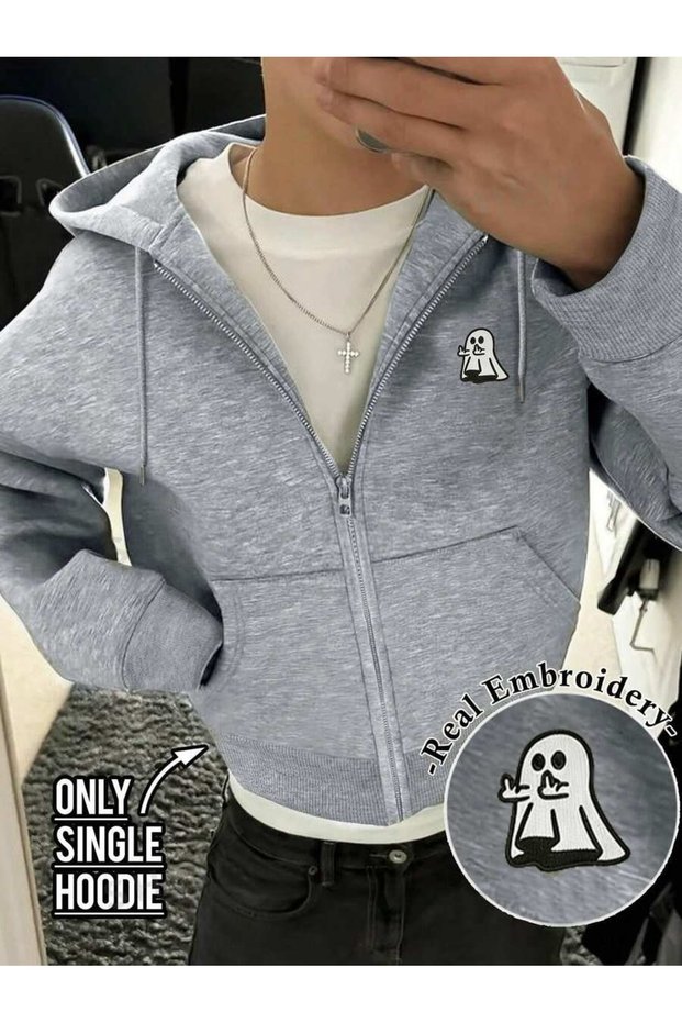 Unisex Gray Ghost Printed Zippered Sweatshirt Printed Premium Oversize T-Shirt