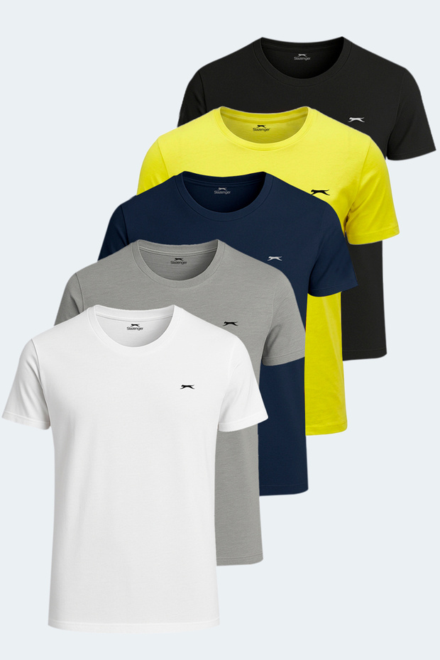 Sander Ktn Set of 5 Men's T-Shirts White - Gray - Navy Blue - Black - Yellow