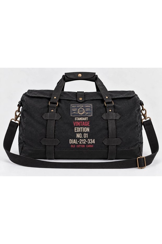 Unisex Black Gabardine Travel and Sports Bag 57X30X20 cm with Removable Shoulder Strap