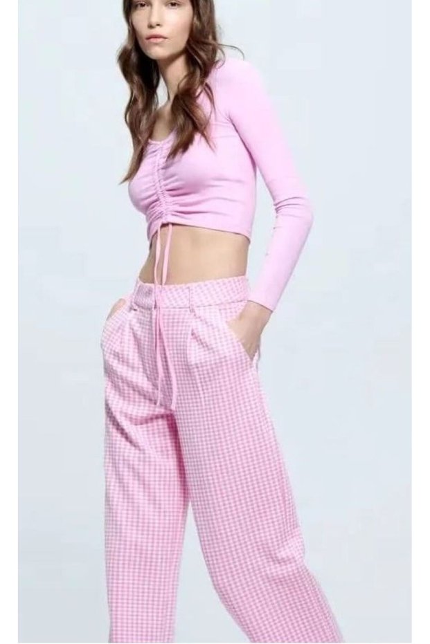 Crop Blouse with Front Gathered Tie Detail