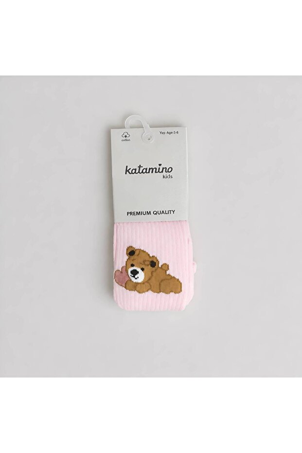 Boboli Teddy Bear Patterned Cotton Girls' Pantyhose