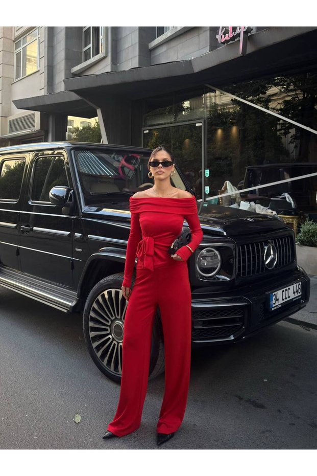 Women's Madonna Collar Draped Blouse and Wide-Leg Pants Two-Piece Set