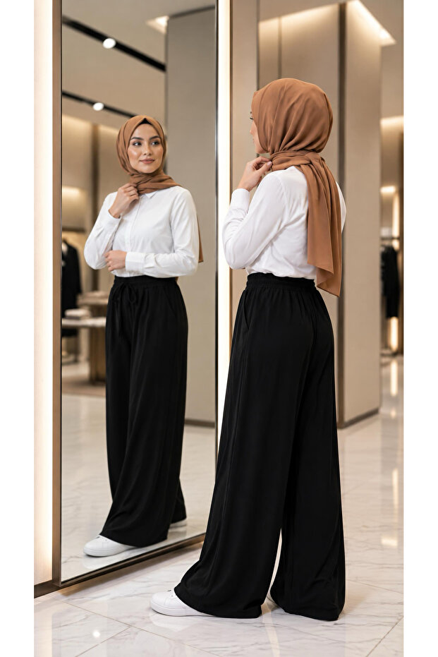 Modal Fabric Skirt Trousers with Elastic Waist, Adjustable Drawstrings and Pockets