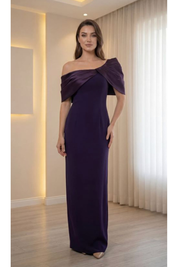 Royal Crepe Muff Dress |   Seductive Elegance with Exposed Shoulders