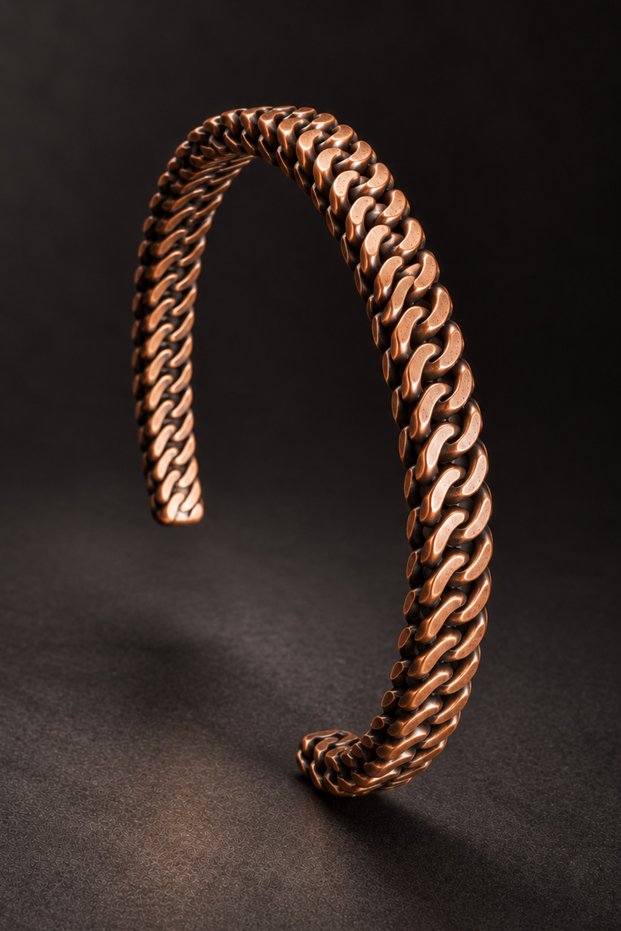 Knitted Patterned 100% Pure Copper Women's Men's Open-Ended Handcuff Bracelet