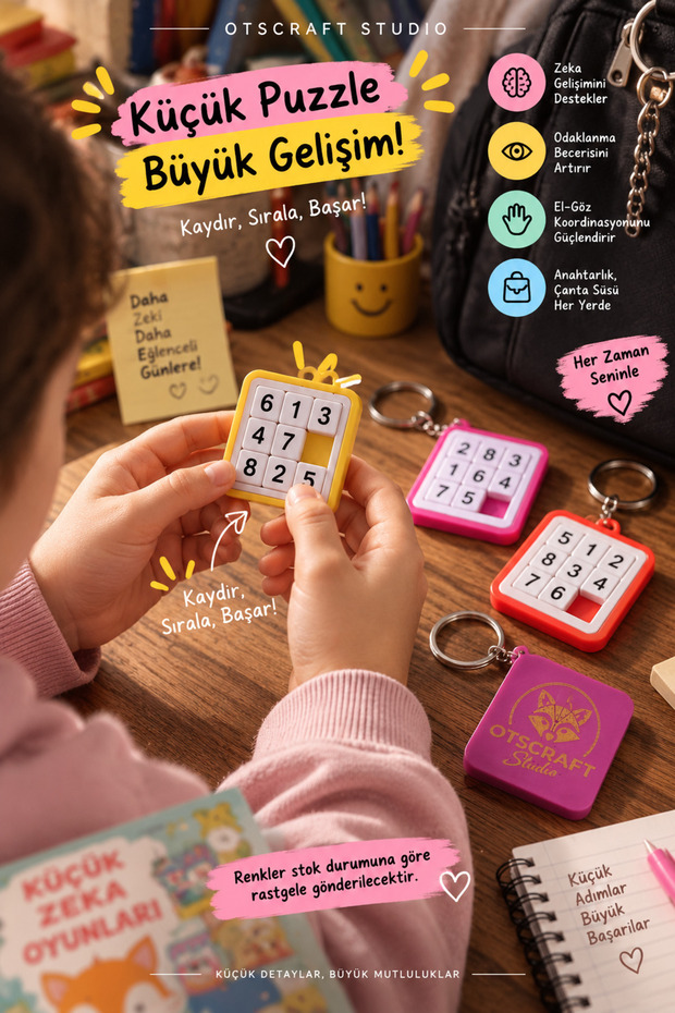 Mini 8 Puzzle Keychain – Sliding Puzzle, Bag Decoration, and Educational Activity