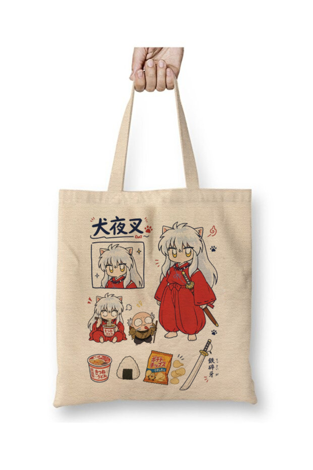 Inuyasha Tessaiga - Inuyasha Anime White Cloth Bag Long Handle Shopping Bag Beach Tote Bag