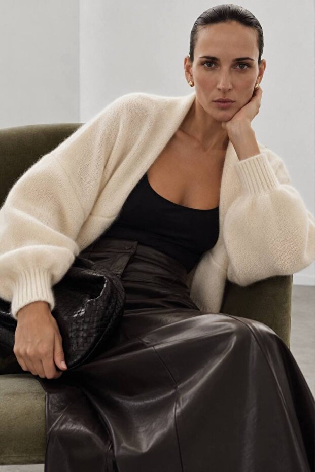 New Season Wool Blended Balloon Sleeve Women's Bolero Sweater 52116080