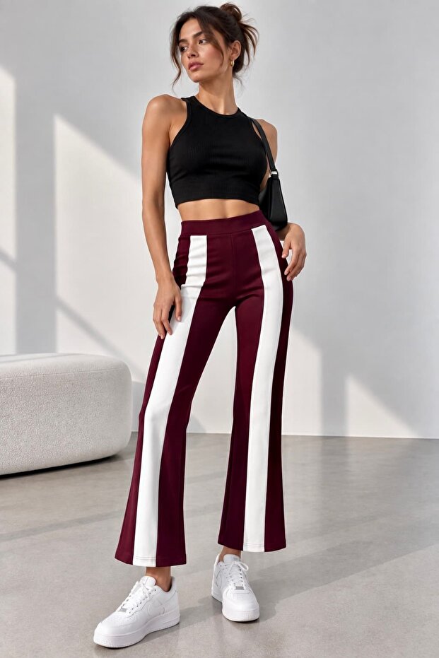 Women's Modal Fabric Contrast Stripe Detailed Straight-Leg Trousers Zg3535