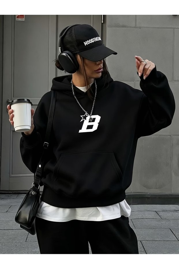 B'Star Detail Oversize Unisex Sweatshirt