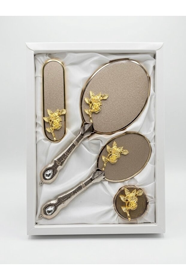Luxury Brooch Bridal Set Rose Mirror Comb Set